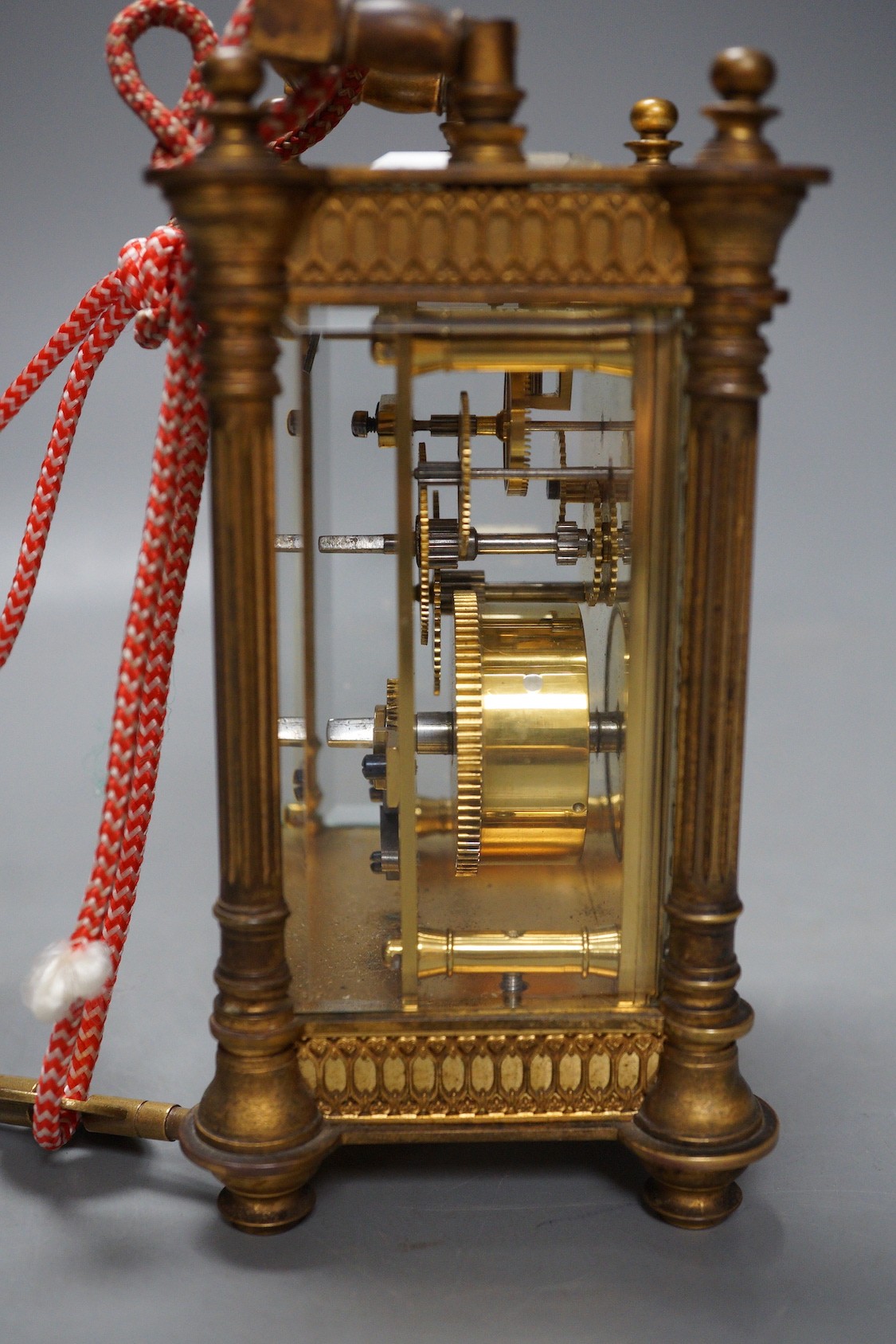 A French lacquered brass carriage timepiece, 14.5cm